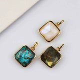Small Square Gold Bezel Briolette Gemstone Pendant Natural Labradorite Moonstone Copper Turquoise Healing Crystal Pendants Necklace ZG0470