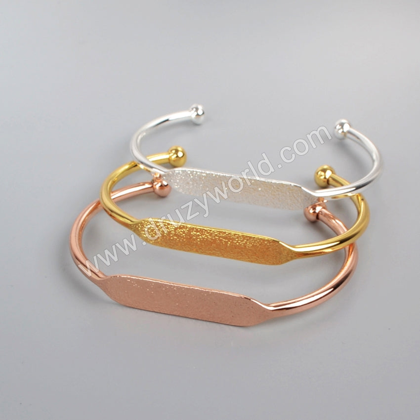 Gold / Silver / Rose Gold Plated Brass Long Blank Bangle Settings, Golden Flat Cuff Bracelet, For Jewelry Making, Wholesale Supply PJ026-G//S/R