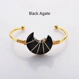 Gold Plated Brass Rainbow Gemstone Crescent Moon Wire Wrap Bangle Bracelet Handmade Boho Jewelry WX2074