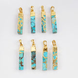 Rectangle Gold Plated Natural Copper Turquoise Gemstone Bar Pendant G1531