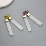Gold Plated Claw Raw Gemstone Chips & Selenite Bar Stud Earrings, Healing Crystal Stone Jewelry, Boho Earrings ZG0491