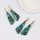 Long Triangle Drop Gold Plated Natural Copper Turquoise Dangle Earrings G2078-1