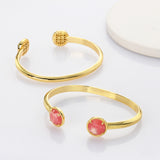 Gold Claw Round Faceted Rainbow Gemstone Bangle Bracelet , Healing Birthstone Cuff Jewelry ZG0495