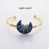 Gold Plated Brass Rainbow Gemstone Crescent Moon Wire Wrap Bangle Bracelet Handmade Boho Jewelry WX2074