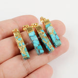Rectangle Gold Plated Natural Copper Turquoise Gemstone Bar Pendant G1531