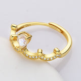 S925 Sterling Silver Crown Natural Moonstone Faceted Drop Ring Zircon Ring, Healing Crystal Stone Jewelry Ring SS239RG