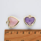 Gold Plated Heart Multi Natural Gemstone Pendants, Faceted Crystal Quartz Pendant WX2179