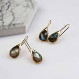 Gold Plated Teardrop Labradorite Faceted Earrings Healing Crystal Stone Earrings ZG0467