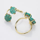 Gold Plated Claw Double Natural Real Turquoise Wrap Ring, Freeform Shape, Genuine Turquoise Ring Jewelry ZG0486