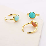 Egg Shape Gold Plated Faceted Natural Turquoise Moonstone Larimar Rhodochrosite Ring, Gemstone Jewelry ZG0460