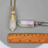 27" Angel Aura Quartz Hexagon Point Perfume Bottle Necklace, Titanium AB Color, Natural White Crystal Stone Bottle Necklaces WX2089