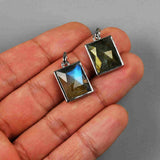 Rectangle Silver Bezel Briolette Gemstone Pendant Natural Labradorite Moonstone Copper Turquoise Healing Crystal Pendants Necklace ZS0472