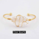 Natural Gemstone Rose Quartz Amethyst Wire Wrap Gold Bangle Cuff WX1795