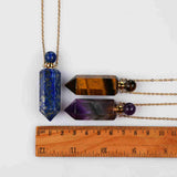 19" Hexagon Point Gold Multi-kind Stone Perfume Bottle Necklace WX2090