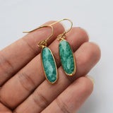 Gold Plated Long Oval Amazonite Moonstone Faceted Crystal Dangle Earrings G2060