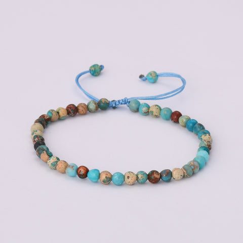 4mm Natural Ocean Jasper Bead Adjustable Summer Bracelet HD0348