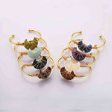 Gold Plated Brass Rainbow Gemstone Crescent Moon Wire Wrap Bangle Bracelet Handmade Boho Jewelry WX2074