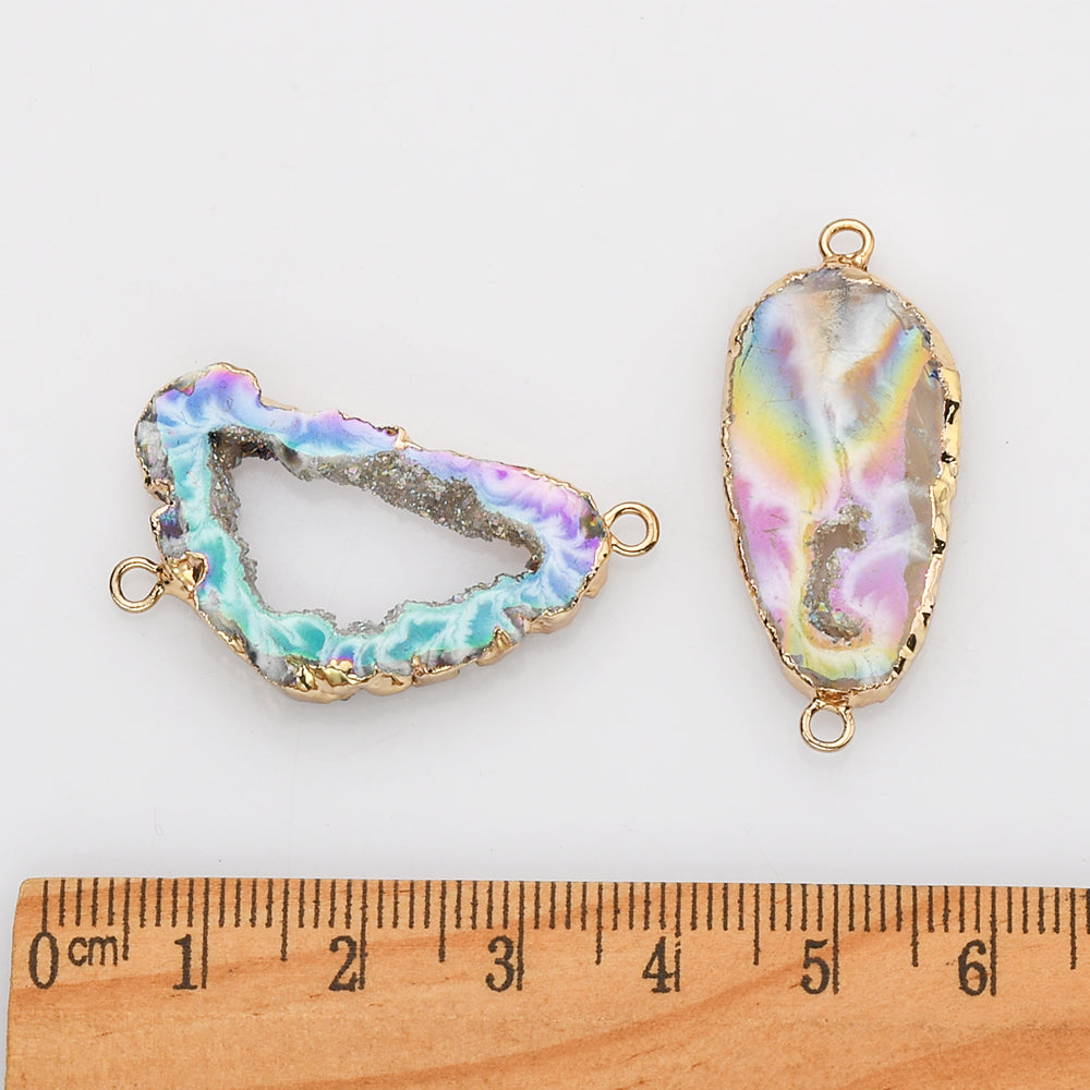 gold ab color agate druzy slice connector