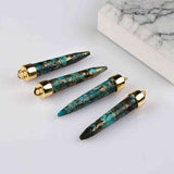 Gold Plated Cap Copper Turquoise Spike Charm Turquoise Gemstone Stick Pendant Bar Pendant ZG0468