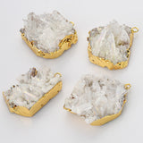 Gold Plated Angel Aura Quartz Titanium AB White Cluster Point Charm, Big Raw Crystal Pendant G2093