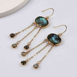 Gold Plated Oval Labradorite Faceted Tassels Dangle Earrings G2085