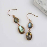 Double Teardrop Gold Plated Natrual Labradorite Faceted Dangle Earrings Briolette Crystal Gemstone Earrings G2087