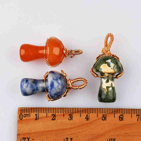 Small Mushroom Crystal Gemstone Pendant Wire Wrap Healing Crystal Stone Jewelry WX2121