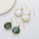 Gold Plated Natural Labradorite Faceted Dangle Earrings, Moonstone Teardrop Earrings G2096