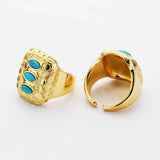 Rectangle Gold Plated Brass Bezel Natural Turquoise Ring, Real Turquoise, Gemstone Boho Jewelry ZG0457