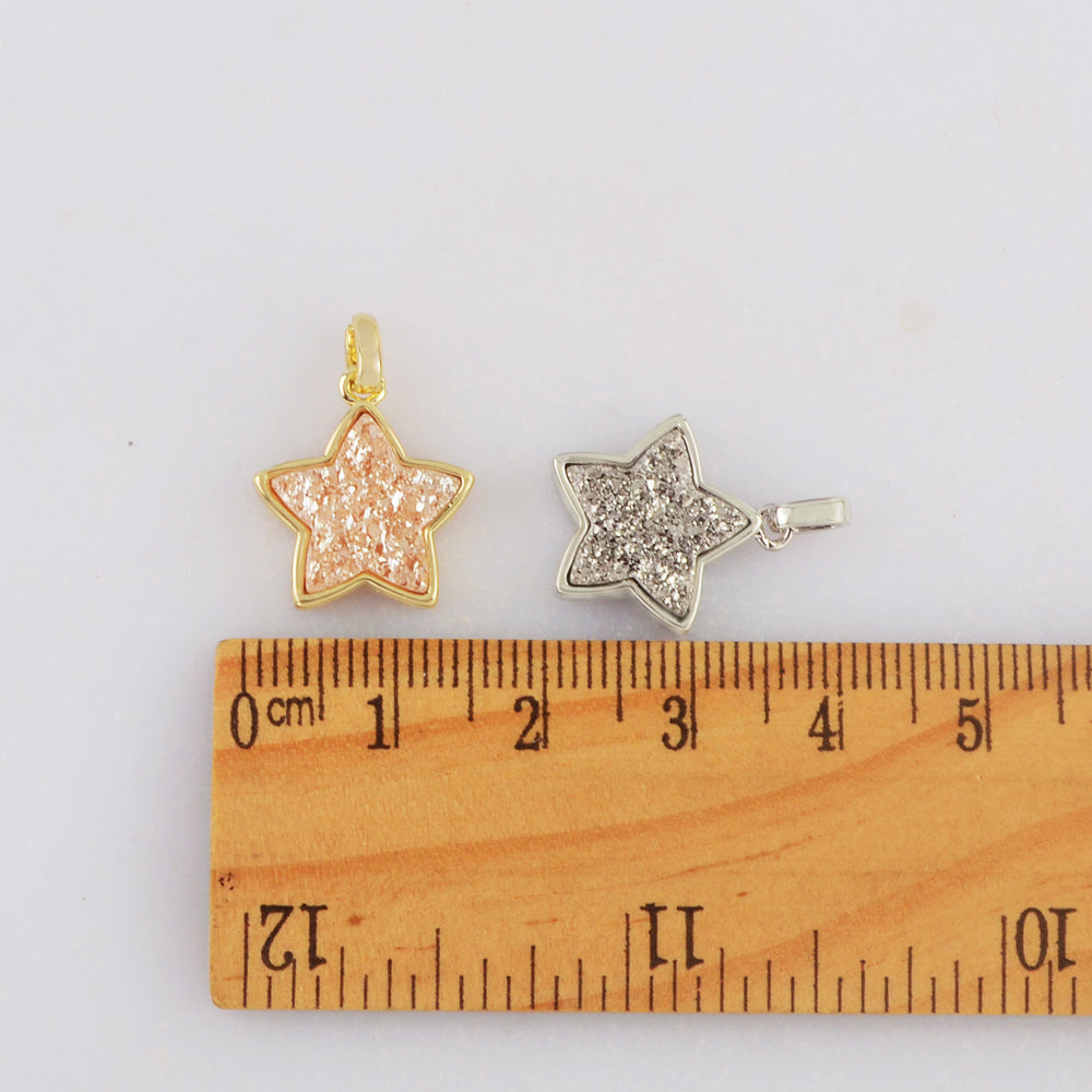 Gold/Silver Star Natural Druzy Pendant WX1825