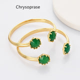 Gold Plated Hexagon Rainbow Gemstone Faceted Claw Bangle, Healing Birthstone Cuff Bracelet Jewelry ZG0496