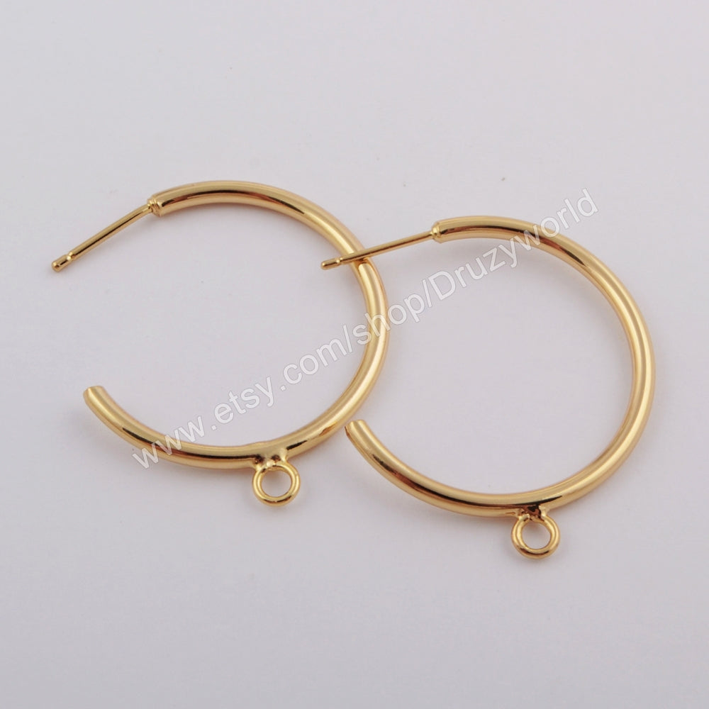 50Pcs Simple Crescent Gold/Silver Plated Brass DIY Stud Earrings Finding With Loop Circle Round Charm Fashion Making Jewelry Tool PJ380