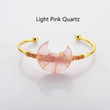 Gold Plated Brass Rainbow Gemstone Crescent Moon Wire Wrap Bangle Bracelet Handmade Boho Jewelry WX2074