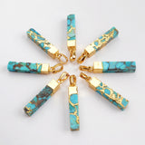 Rectangle Gold Plated Natural Copper Turquoise Gemstone Bar Pendant G1531