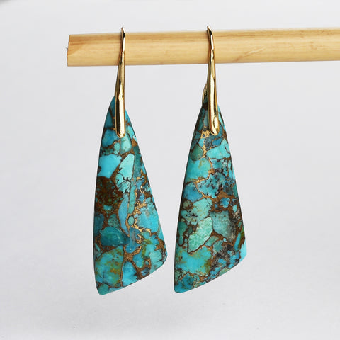 Long Triangle Drop Gold Plated Natural Copper Turquoise Dangle Earrings G2078-1
