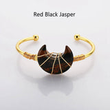 Gold Plated Brass Rainbow Gemstone Crescent Moon Wire Wrap Bangle Bracelet Handmade Boho Jewelry WX2074