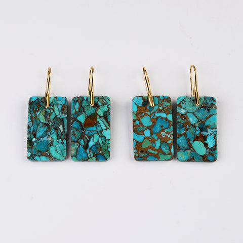 Gold Plated Rectangle Natural Copper Turquoise Dangle Earrings G2078-4