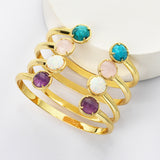 Gold Claw Round Faceted Rainbow Gemstone Bangle Bracelet , Healing Birthstone Cuff Jewelry ZG0495