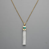 Gold Plated Natural Selenite Bar Pendant/Necklace, Pave Raw Gemstone Chips, Healing Crystal Boho Jewelry G2090