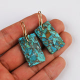 Gold Plated Rectangle Natural Copper Turquoise Dangle Earrings G2078-4