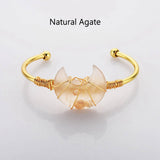 Gold Plated Brass Rainbow Gemstone Crescent Moon Wire Wrap Bangle Bracelet Handmade Boho Jewelry WX2074