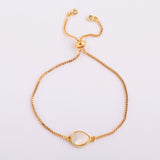 Teardrop Natural Stone Amethyst Gold Bezel Connector Bracelet, Gemstone Birthstone Jewelry  WX989