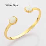 Gold Claw Round Faceted Rainbow Gemstone Bangle Bracelet , Healing Birthstone Cuff Jewelry ZG0495