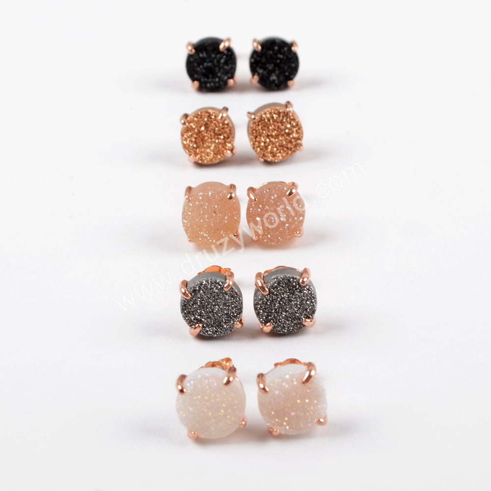 Rose Gold Druzy store Stud Earrings | Dainty Raw Stone Studs | Druzy Jewelry