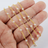 Natural Pearl Rosary Chains In Gold Plated, Beads Chain For Jewelry Necklace Making JT270