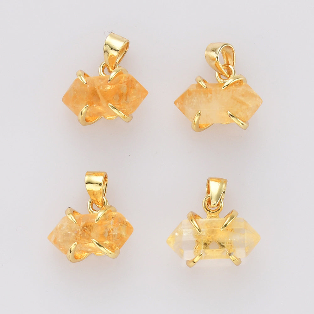 Tiny Citrine Pendant Gold Plated Claw Rainbow Natural Gemstone Pendant, Terminated Point, Faceted Healing Crystal Stone Pendant, Birthstone Jewelry ZG0480
