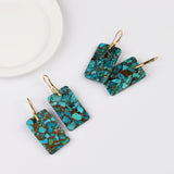 Gold Plated Rectangle Natural Copper Turquoise Dangle Earrings G2078-4