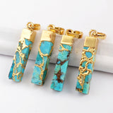 Rectangle Gold Plated Natural Copper Turquoise Gemstone Bar Pendant G1531