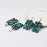 Gold Plated Rectangle Natural Copper Turquoise Dangle Earrings G2078-4