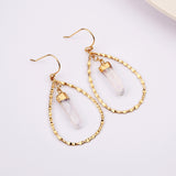 Angel Aura Quartz Crystal Point Earrings Gold Plated Big Teardrop Earrings HD0367